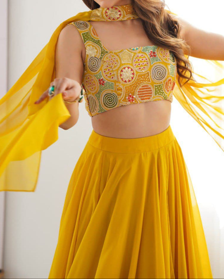 Wedding Special  Pure Soft Faux Georgette Fully Stitched Lehenga Choli