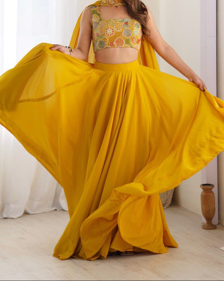 Wedding Special  Pure Soft Faux Georgette Fully Stitched Lehenga Choli