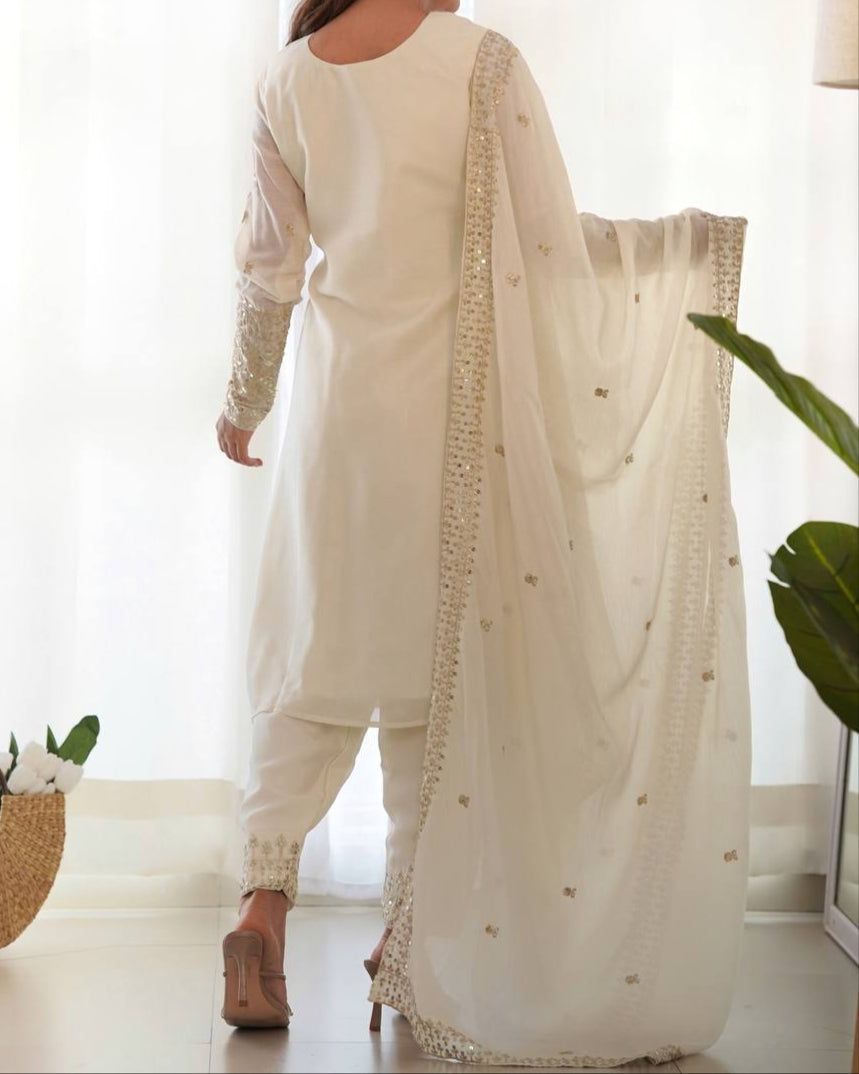 Pure Chinon Silk Fabric Straight Fit Kurta Set