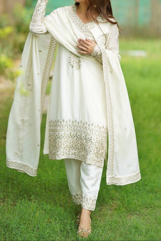 Pure Chinon Silk Fabric Straight Fit Kurta Set