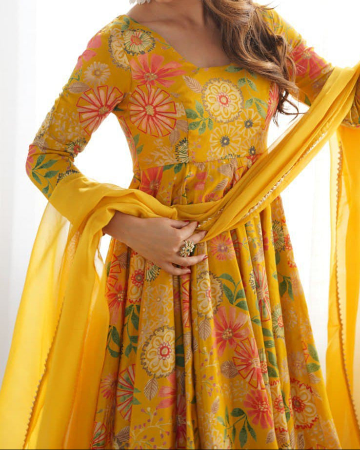 Haldi Special Kediya Kurti With Heavy Flair Palazzo & Dupatta