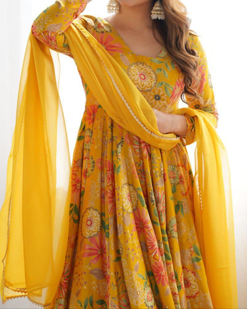 Haldi Special Kediya Kurti With Heavy Flair Palazzo & Dupatta