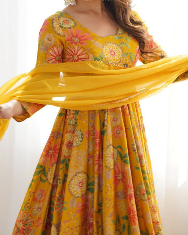 Haldi Special Kediya Kurti With Heavy Flair Palazzo & Dupatta