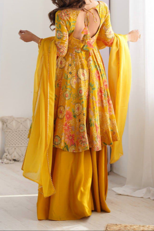 Haldi Special Kediya Kurti With Heavy Flair Palazzo & Dupatta