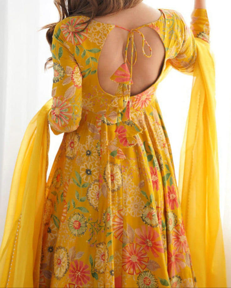 Haldi Special Kediya Kurti With Heavy Flair Palazzo & Dupatta