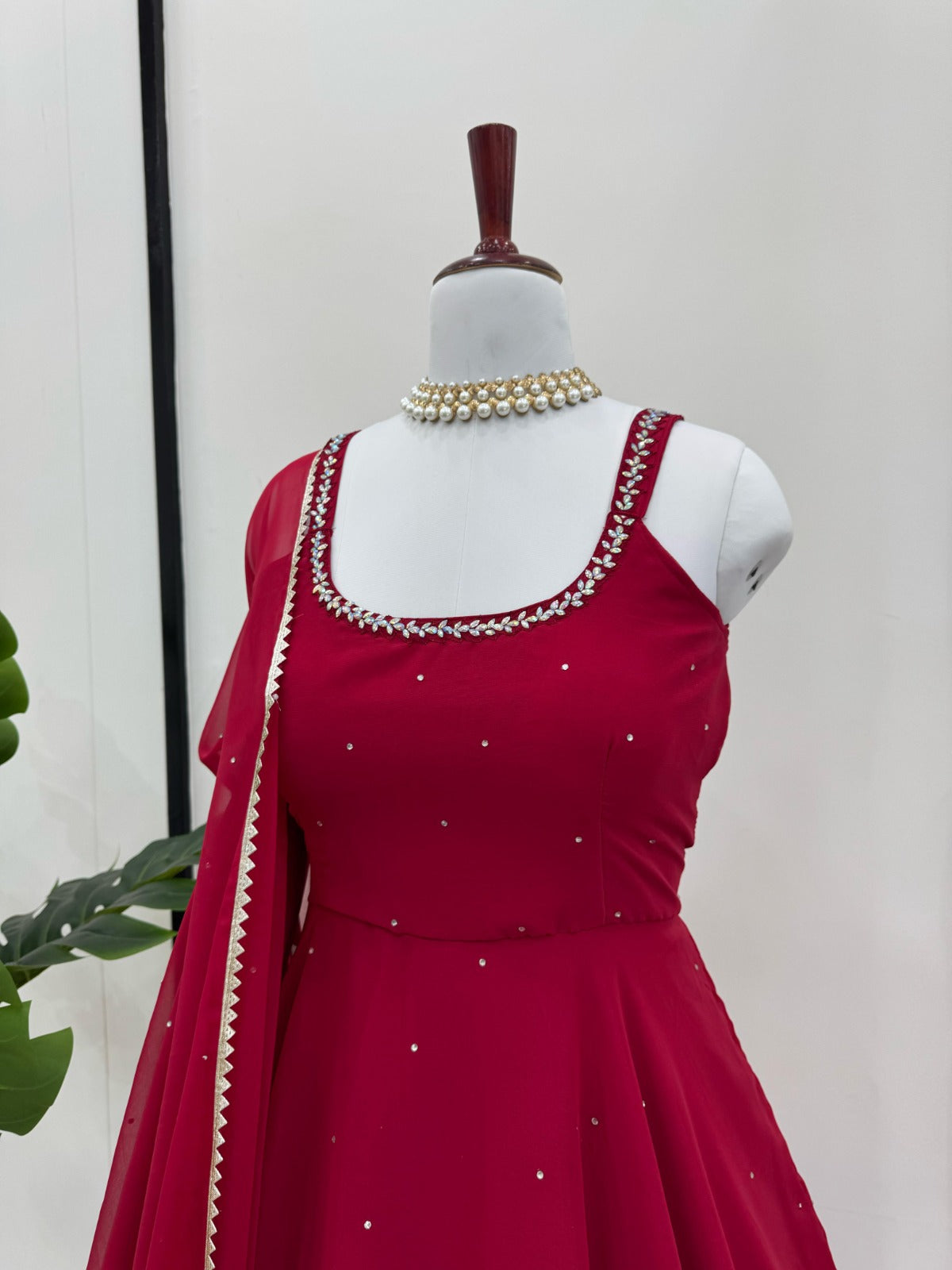 Real Mirror Work With Diamond Work Gown Pent & Dupatta