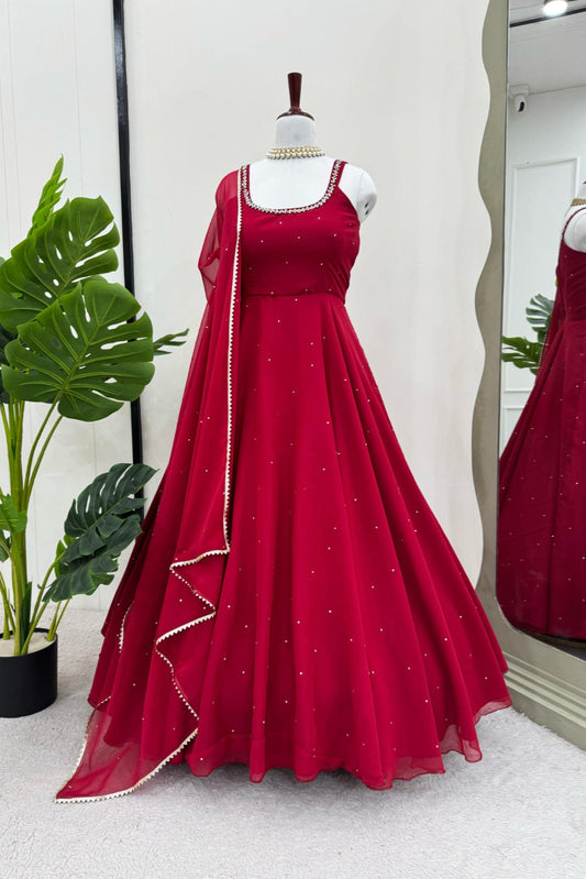 Real Mirror Work With Diamond Work Gown Pent & Dupatta