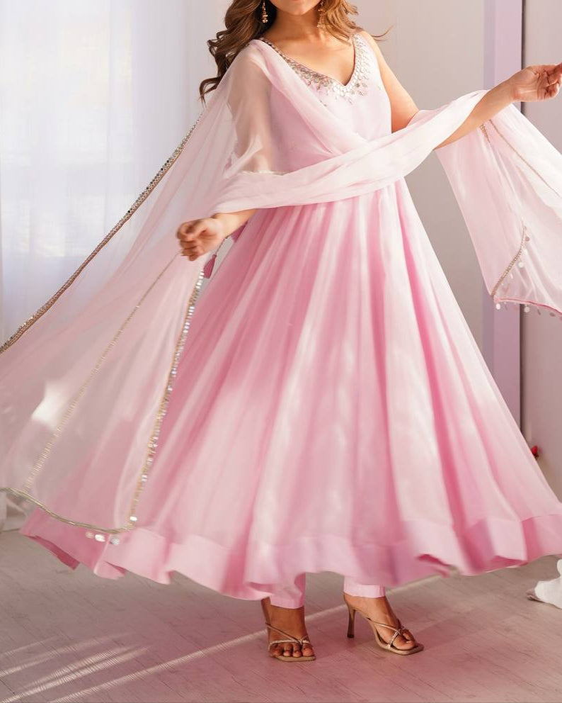 Running Wear Trending Anarkali Suit With Real Mirror Lace Work Dupatta