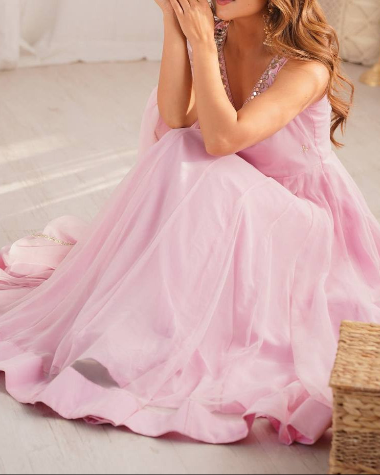 Running Wear Trending Anarkali Suit With Real Mirror Lace Work Dupatta