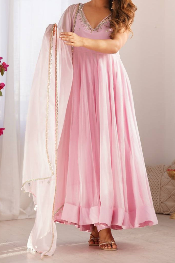 Running Wear Trending Anarkali Suit With Real Mirror Lace Work Dupatta