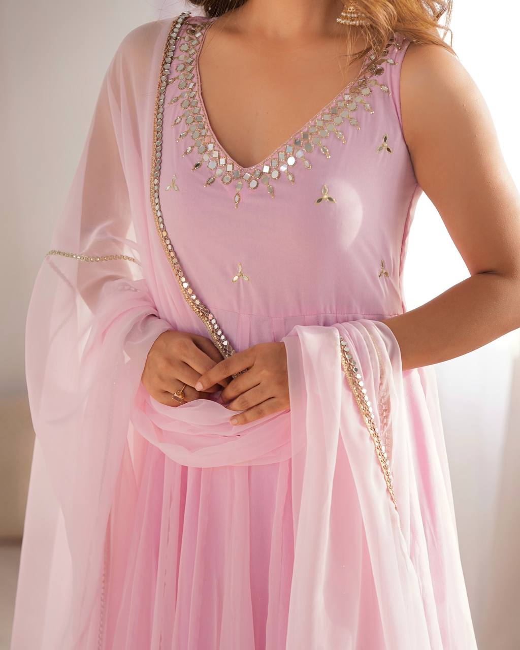 Running Wear Trending Anarkali Suit With Real Mirror Lace Work Dupatta