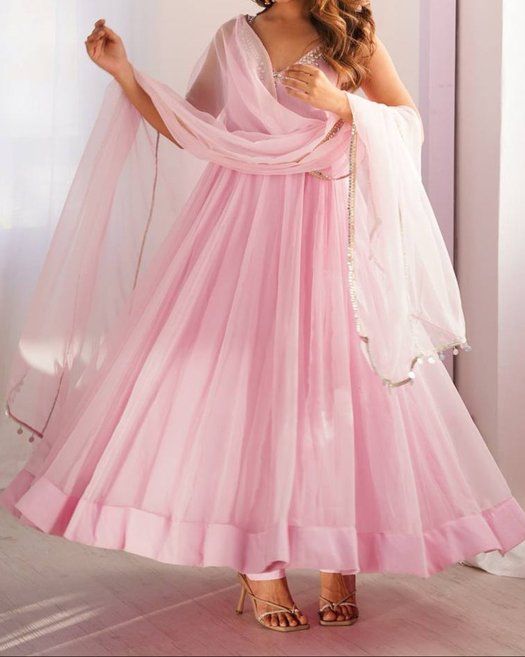 Running Wear Trending Anarkali Suit With Real Mirror Lace Work Dupatta