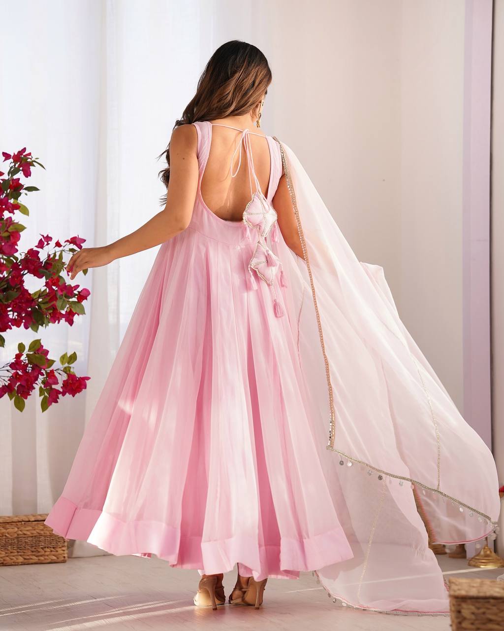 Running Wear Trending Anarkali Suit With Real Mirror Lace Work Dupatta