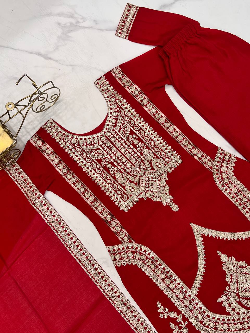 Presenting Pure Vichitra Silk Fabric Straight Fit Kurta With Dupatta Set
