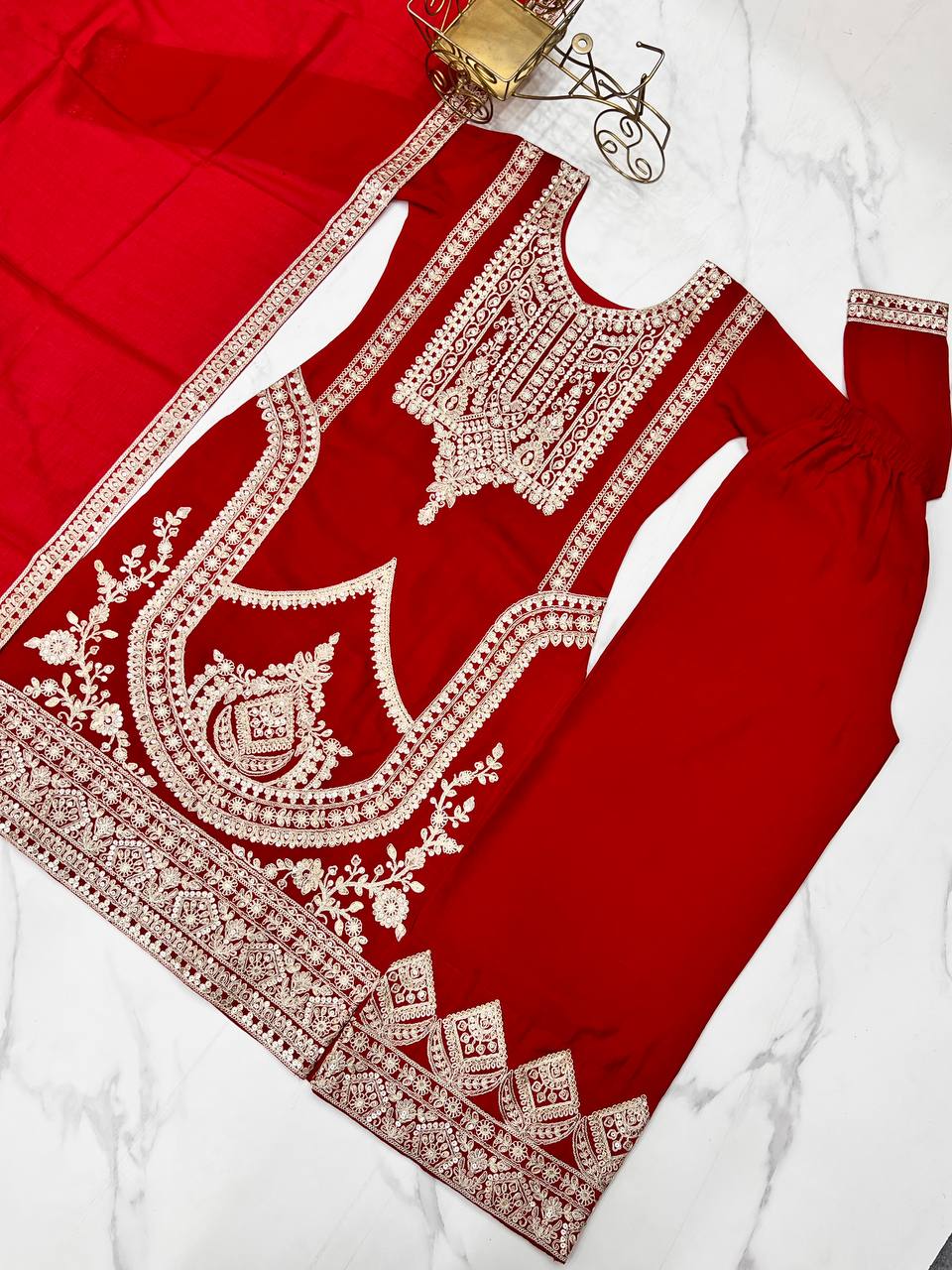 Presenting Pure Vichitra Silk Fabric Straight Fit Kurta With Dupatta Set