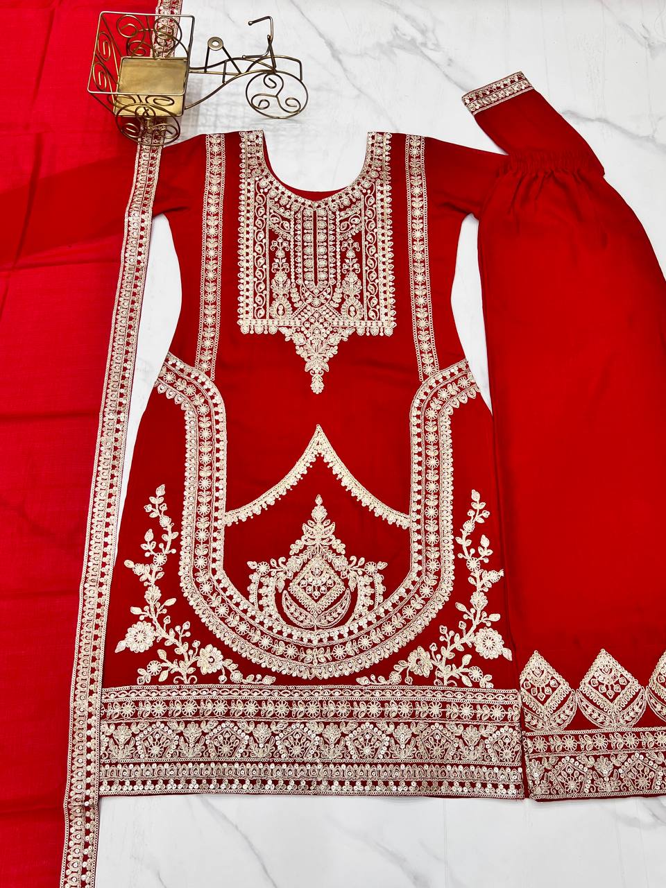 Presenting Pure Vichitra Silk Fabric Straight Fit Kurta With Dupatta Set