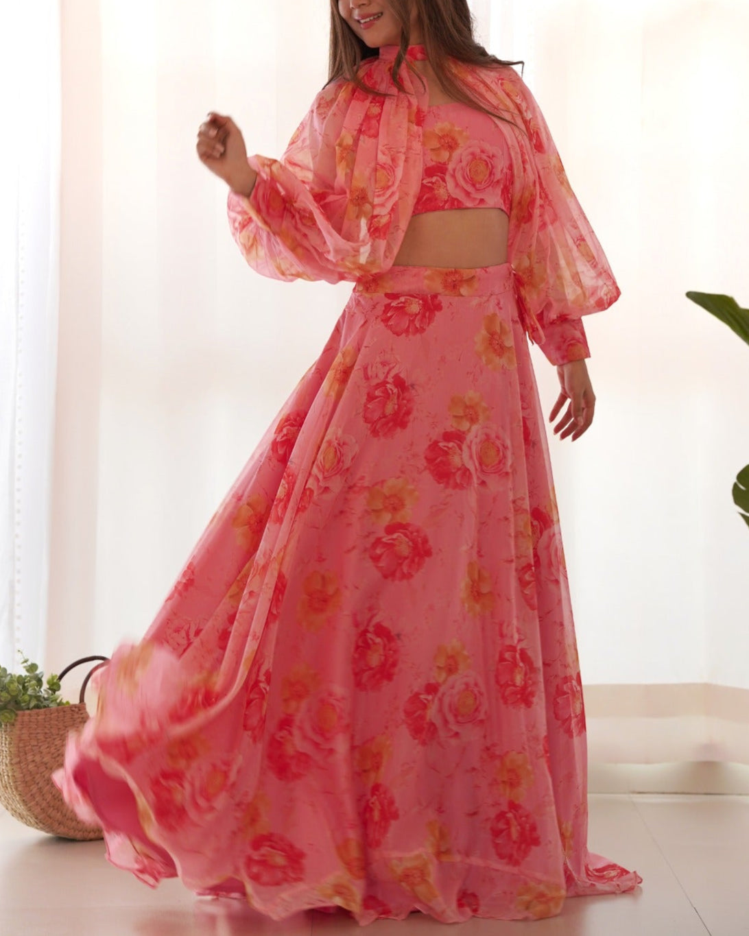 Pure Soft Organza Taby Silk Floral Print 7 Meter Flair Full Stitched Lehenga Choli