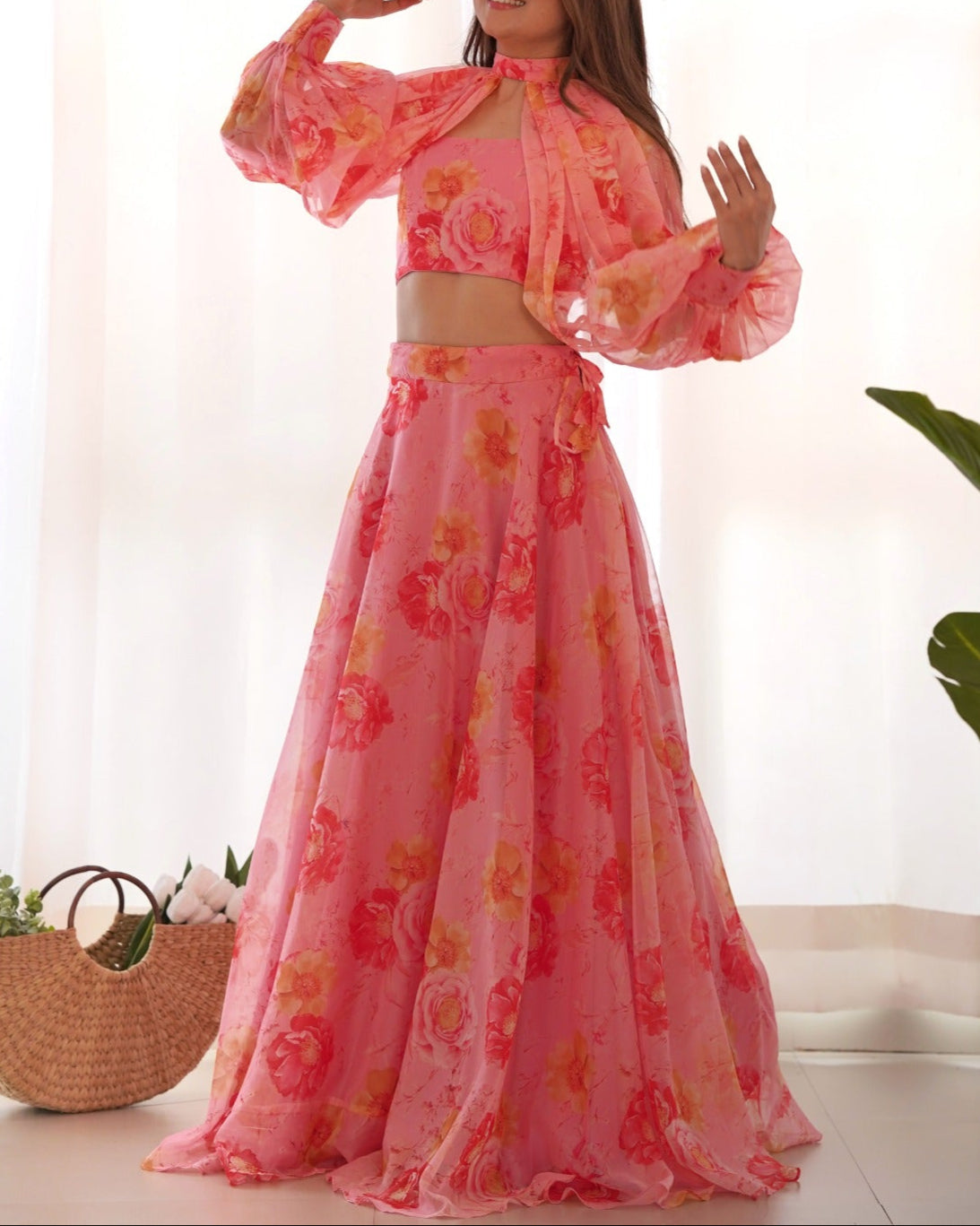 Pure Soft Organza Taby Silk Floral Print 7 Meter Flair Full Stitched Lehenga Choli