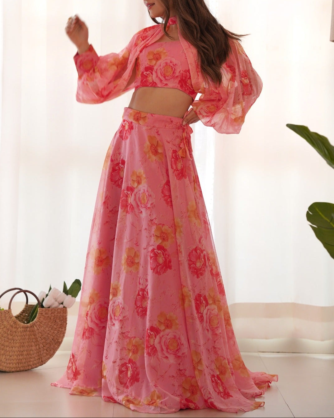 Pure Soft Organza Taby Silk Floral Print 7 Meter Flair Full Stitched Lehenga Choli