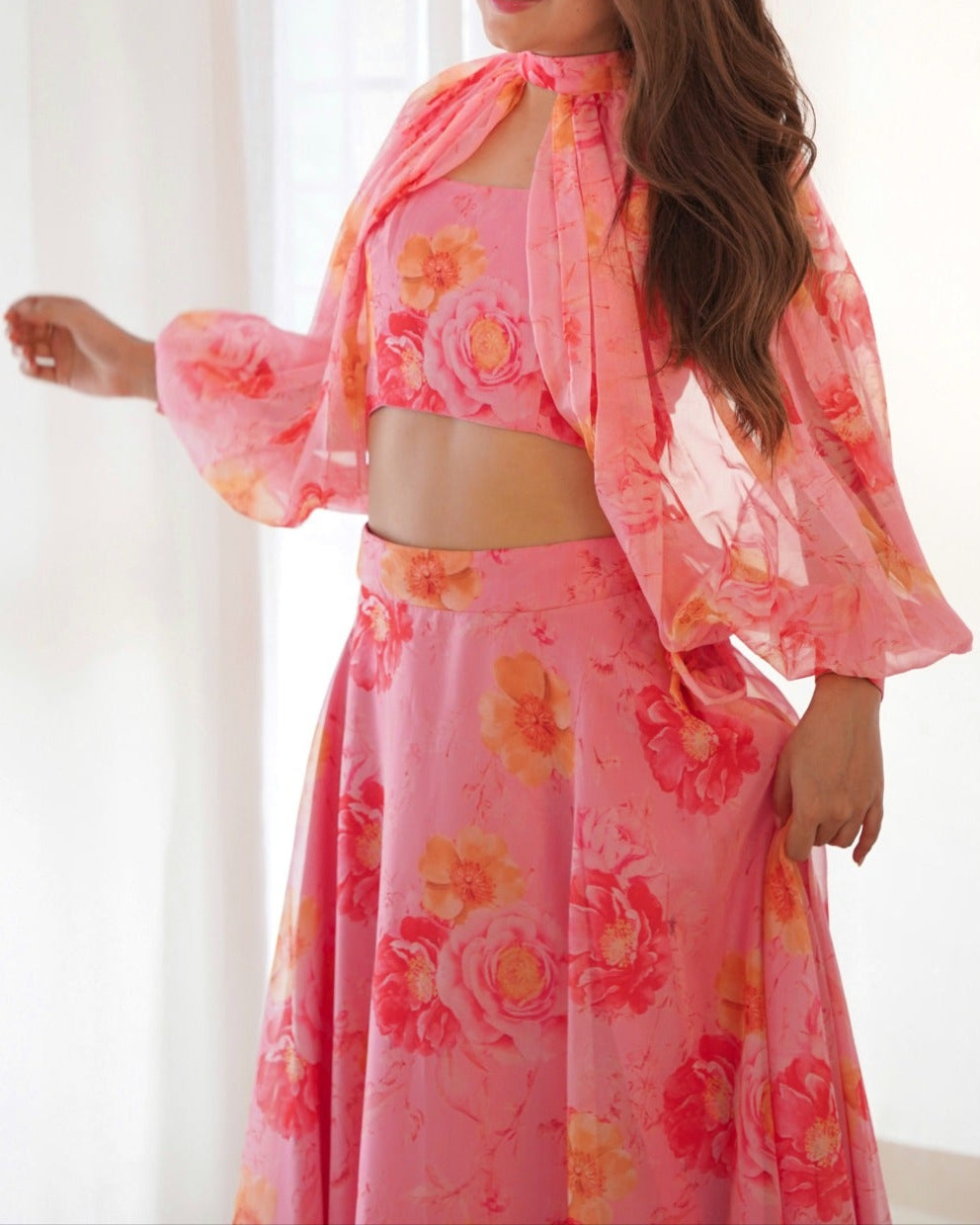 Pure Soft Organza Taby Silk Floral Print 7 Meter Flair Full Stitched Lehenga Choli