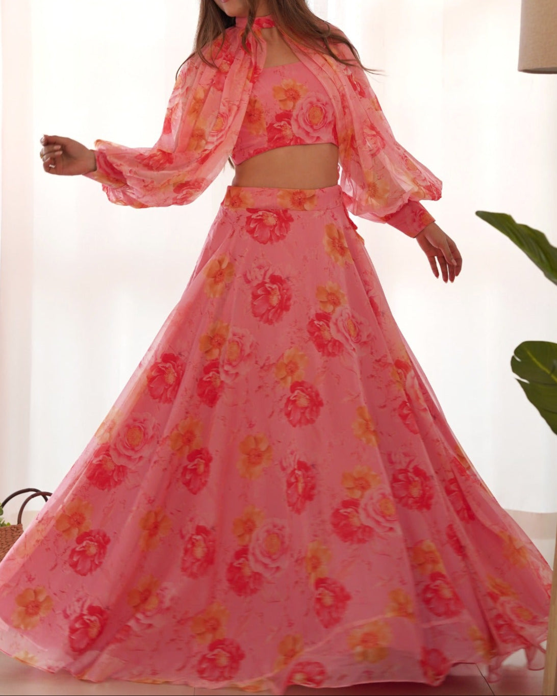 Pure Soft Organza Taby Silk Floral Print 7 Meter Flair Full Stitched Lehenga Choli