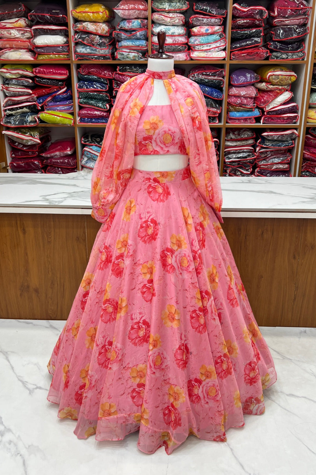 Pure Soft Organza Taby Silk Floral Print 7 Meter Flair Full Stitched Lehenga Choli