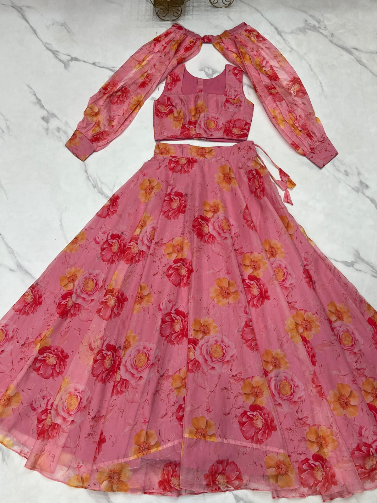 Pure Soft Organza Taby Silk Floral Print 7 Meter Flair Full Stitched Lehenga Choli