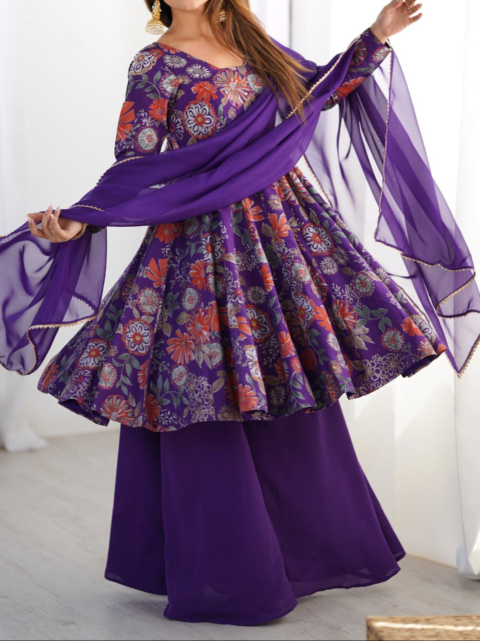 Haldi Special Kediya Kurti With Heavy Flair Palazzo & Dupatta