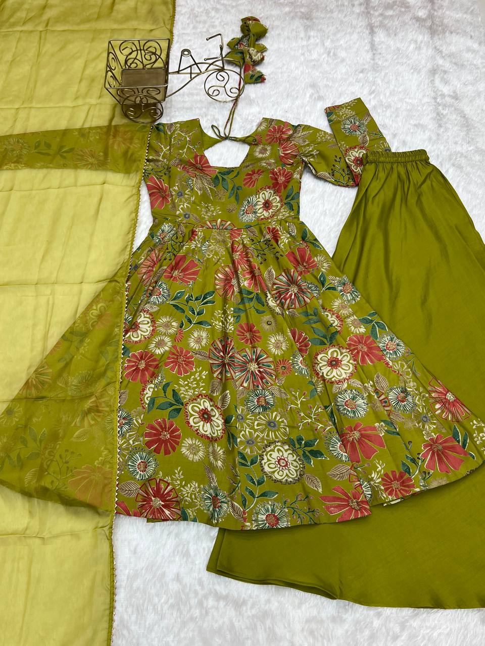 Haldi Special Kediya Kurti With Heavy Flair Palazzo & Dupatta