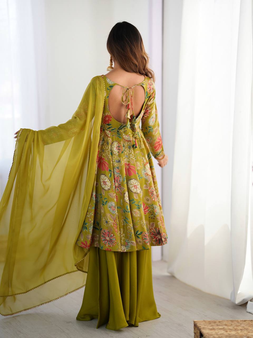 Haldi Special Kediya Kurti With Heavy Flair Palazzo & Dupatta