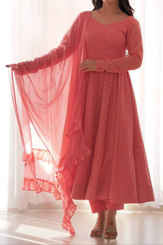 Wedding Special Luchnowi Sequence Work Anarkali Suit Set