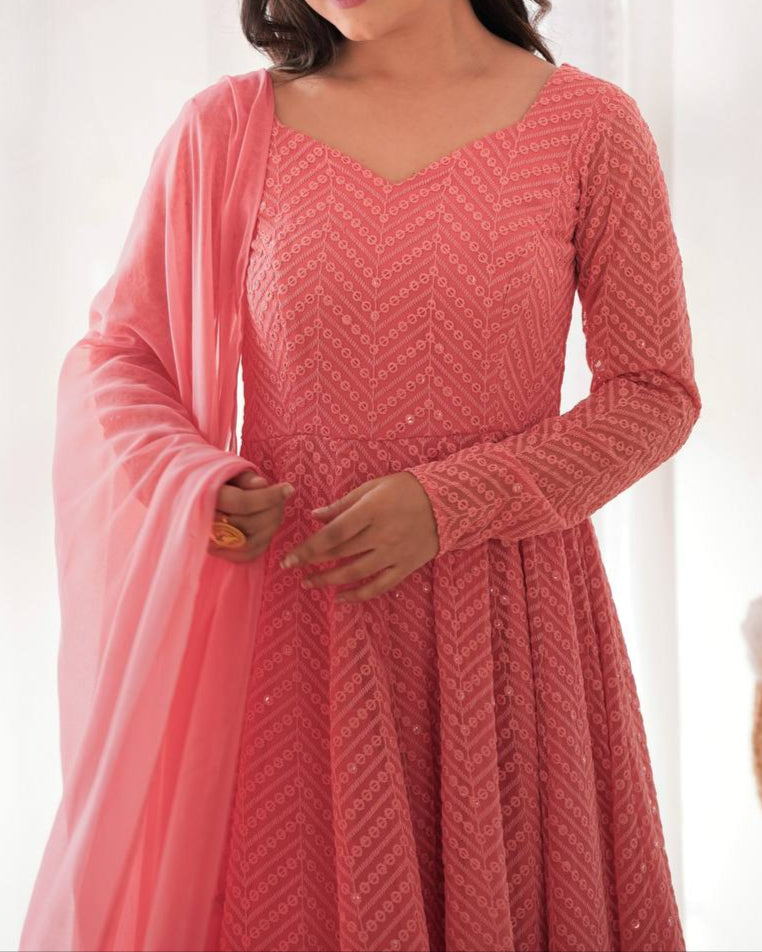 Wedding Special Luchnowi Sequence Work Anarkali Suit Set