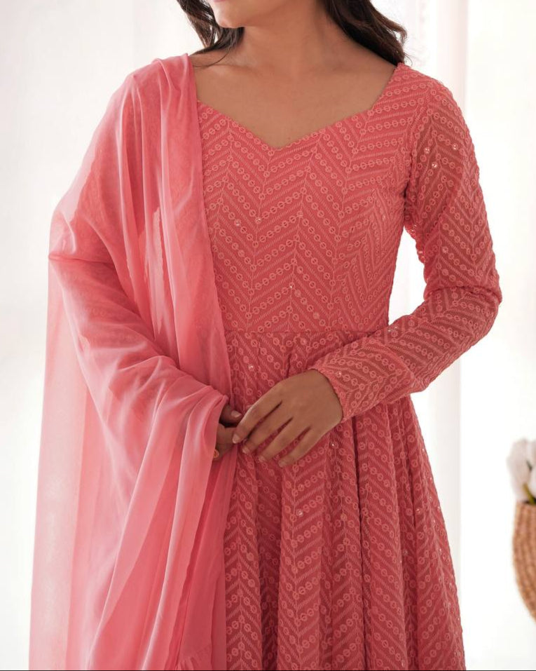 Wedding Special Luchnowi Sequence Work Anarkali Suit Set