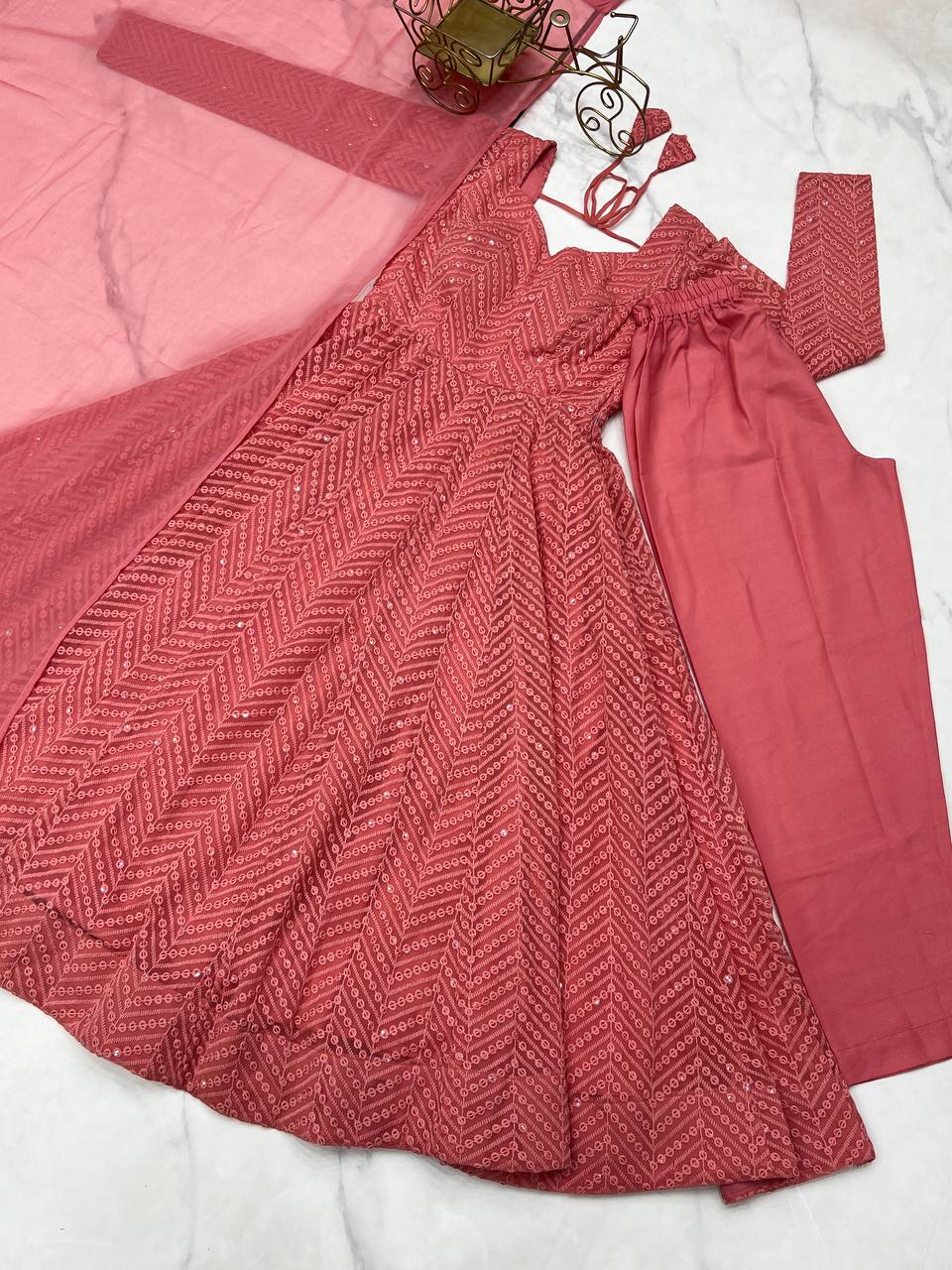 Wedding Special Luchnowi Sequence Work Anarkali Suit Set