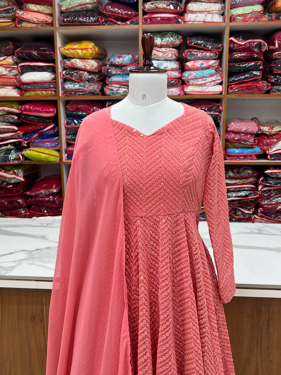 Wedding Special Luchnowi Sequence Work Anarkali Suit Set