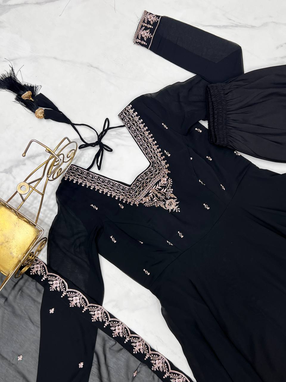 Beautiful Fancy Embroidery beads & Jari Work Anarkali Suit Set