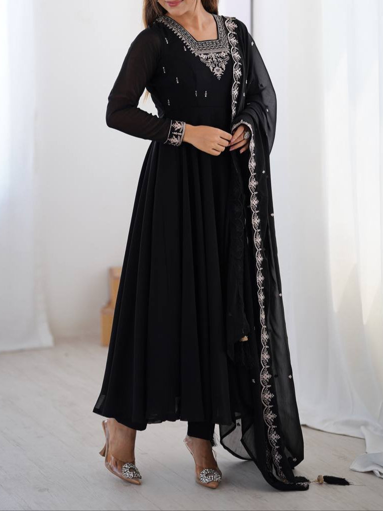 Beautiful Fancy Embroidery beads & Jari Work Anarkali Suit Set