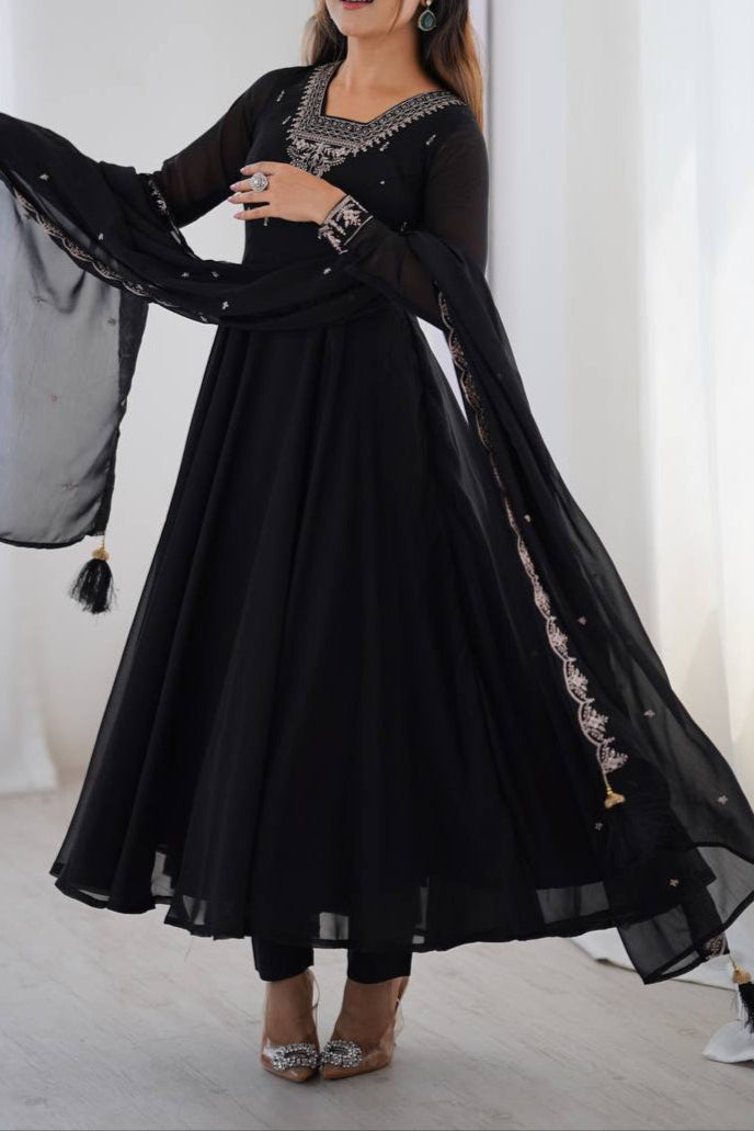 Beautiful Fancy Embroidery beads & Jari Work Anarkali Suit Set