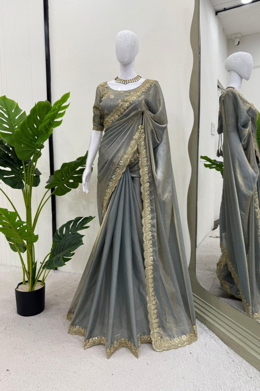 Designer Fendi Silk Sequence Work Saree