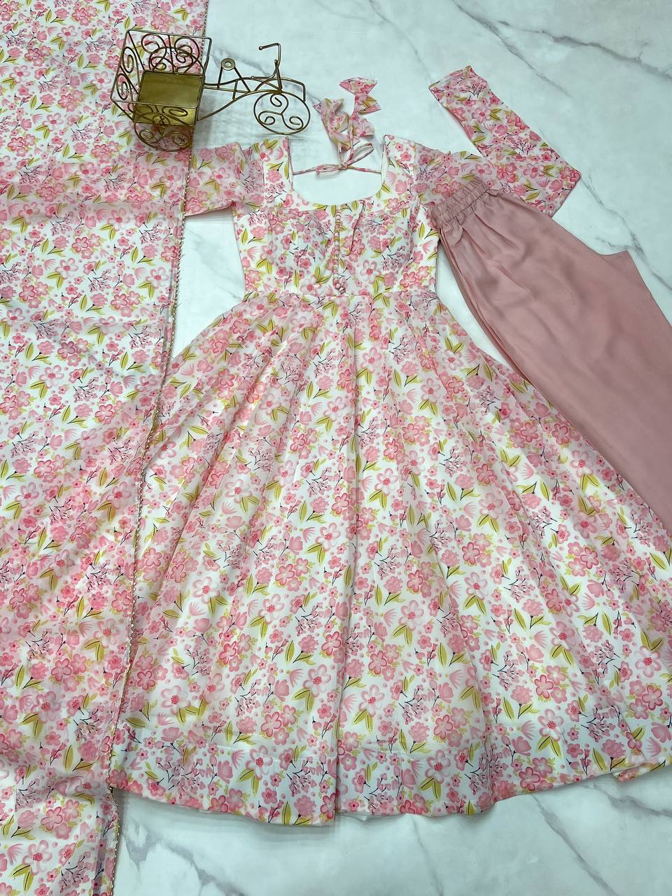 Chiffon Floral Print Anarkali Suit Set