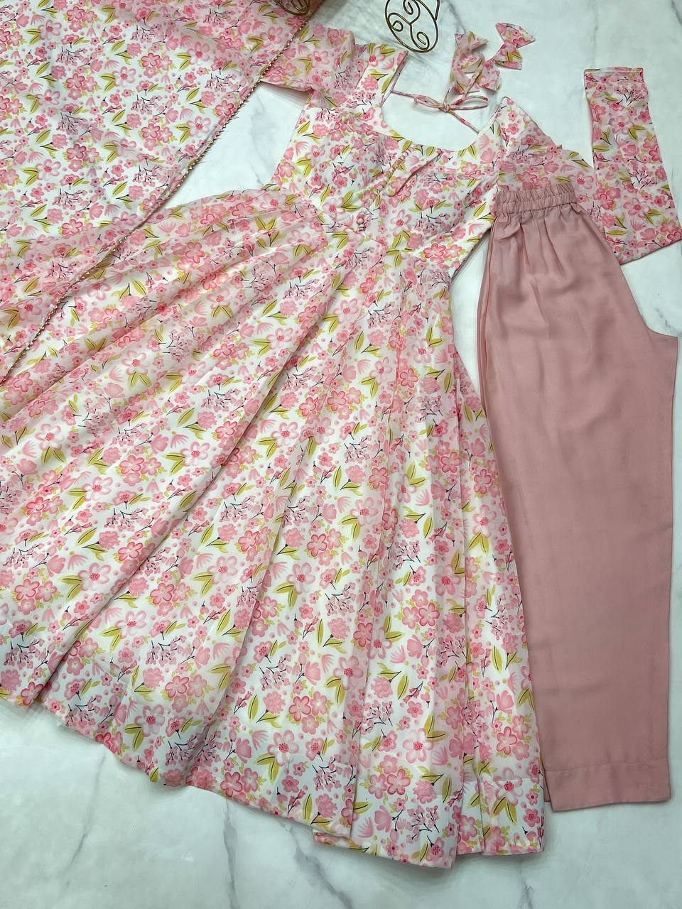 Chiffon Floral Print Anarkali Suit Set