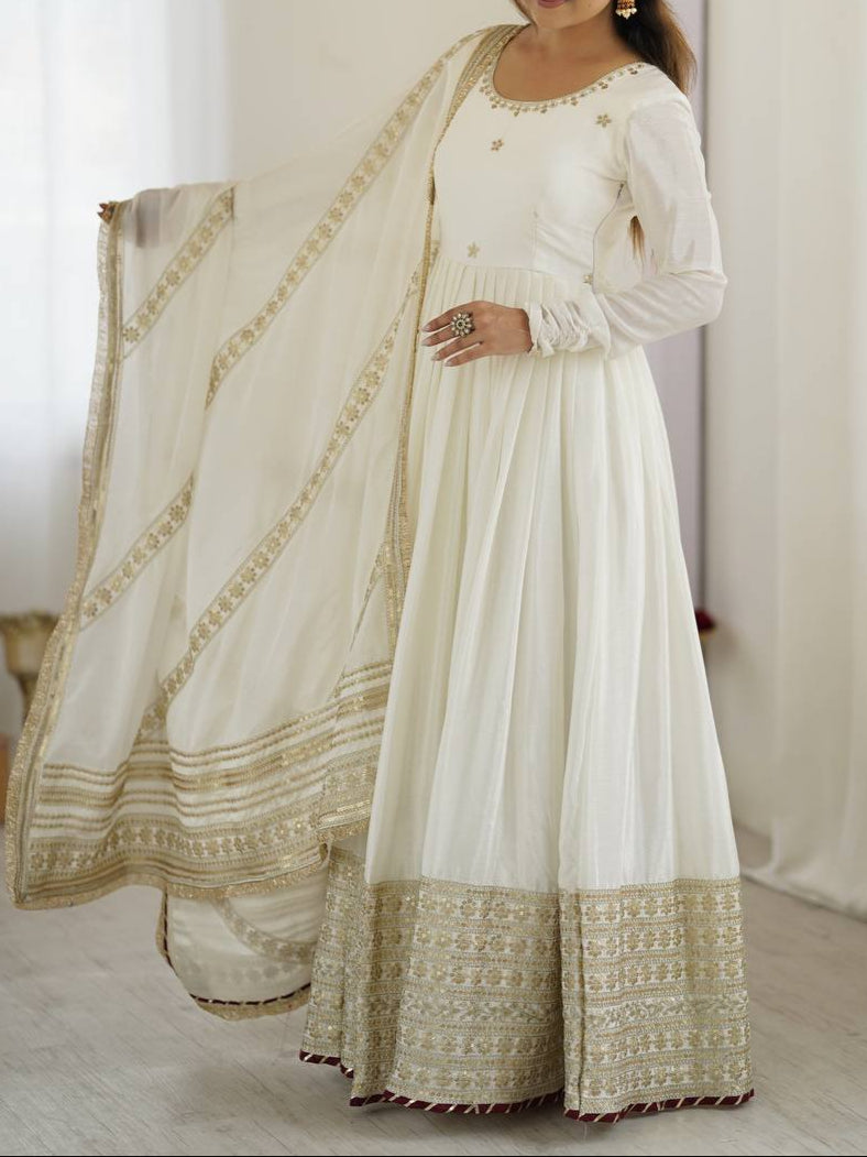 Chinon & Thread With Sequence  Lace Border Heavy Anarkali Suit Set