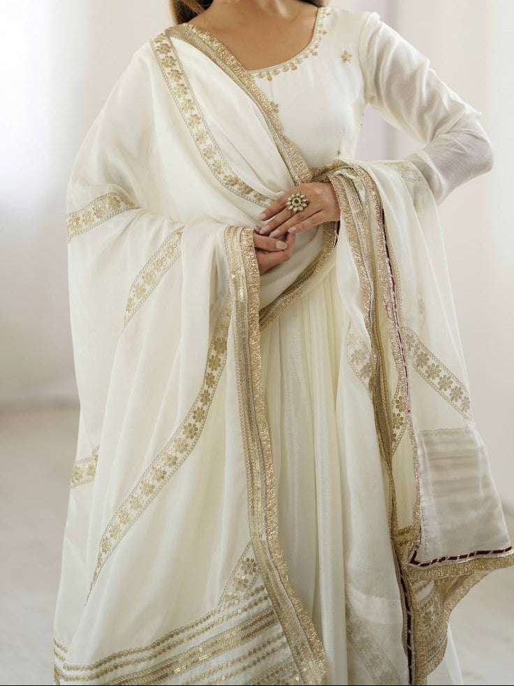 Chinon & Thread With Sequence  Lace Border Heavy Anarkali Suit Set