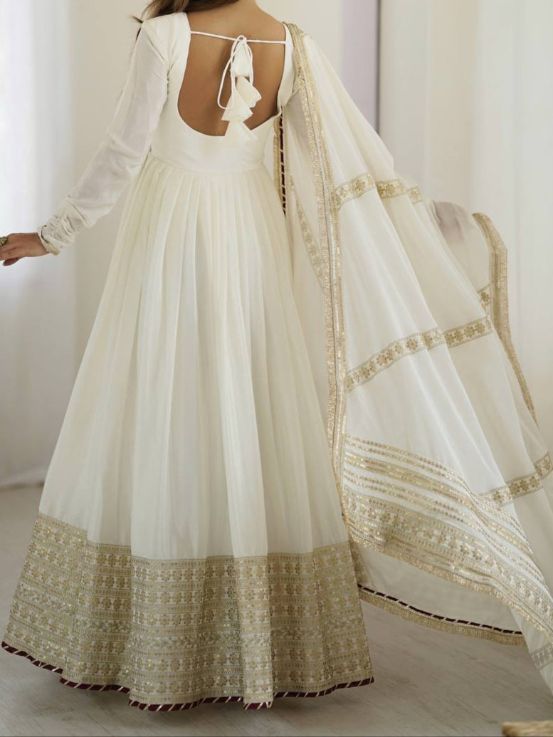 Chinon & Thread With Sequence  Lace Border Heavy Anarkali Suit Set