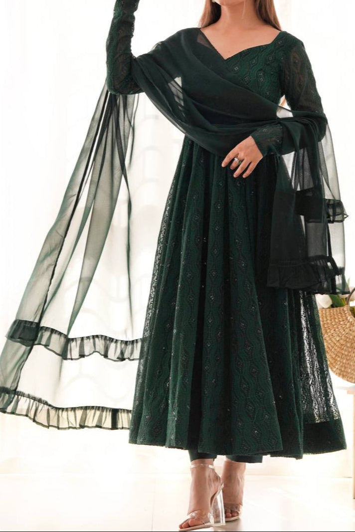 Fully Flair Kali Pattern & Canvas Patta With Dupatta Anarkali Set