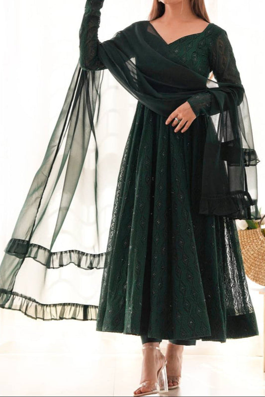 Fully Flair Kali Pattern & Canvas Patta With Dupatta Anarkali Set