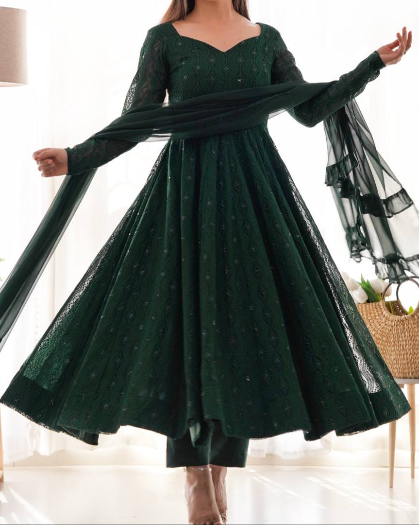 Fully Flair Kali Pattern & Canvas Patta With Dupatta Anarkali Set