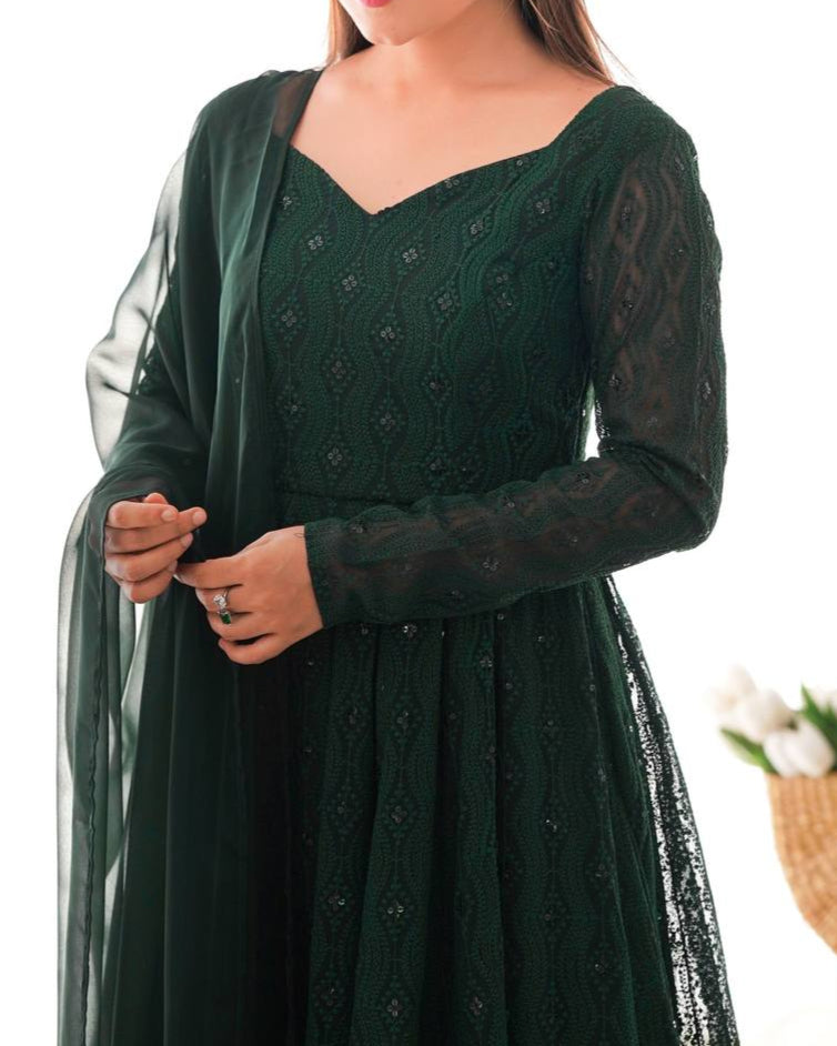 Fully Flair Kali Pattern & Canvas Patta With Dupatta Anarkali Set