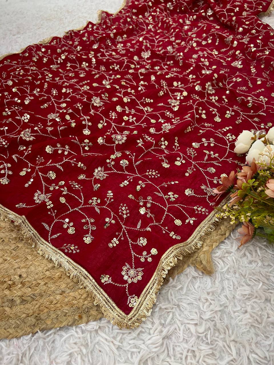 Wedding Special Embroidery Sequence Work Saree