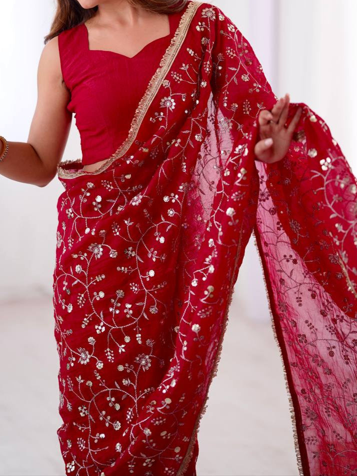 Wedding Special Embroidery Sequence Work Saree